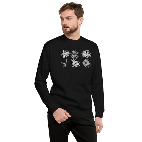 Flower Scribbles Embroidered Sweatshirt: Black