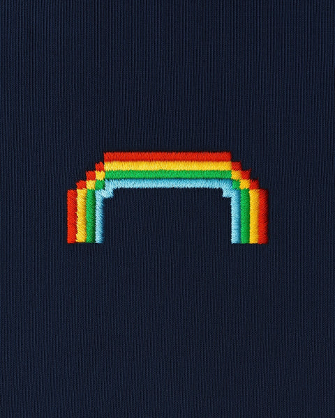 8 Bit Embroidered Rainbow High Neck T-shirt: Navy