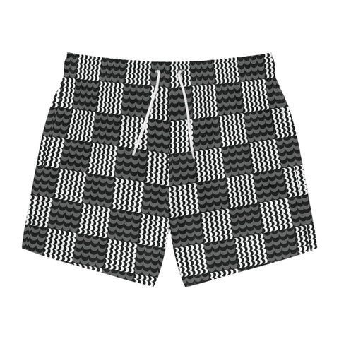 Wave Check Swim Trunks: Black