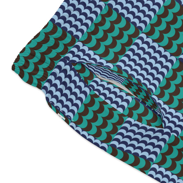 Wave Check Swim Trunks: Blue / Aqua