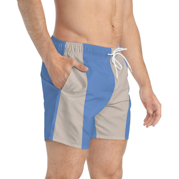 Big Stripe Swim Trunks: Cobolt / Khaki