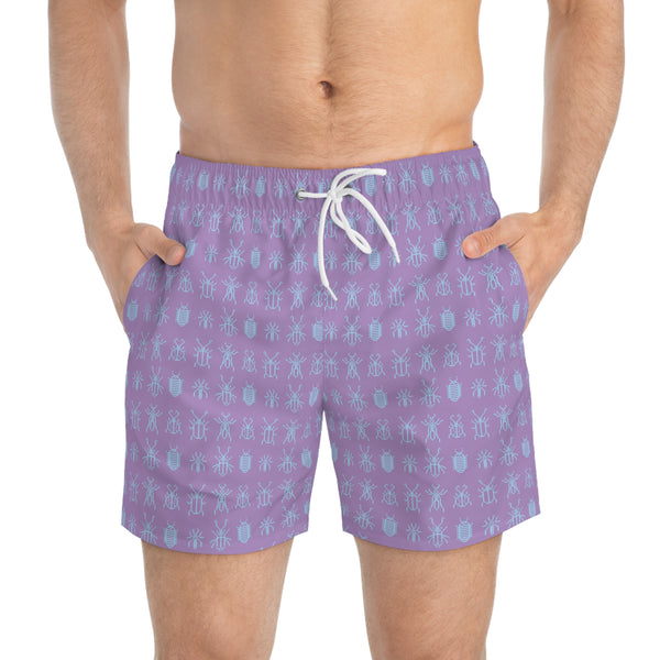8 Bit Bugs Swim Trunks: Washed Purple / Ice