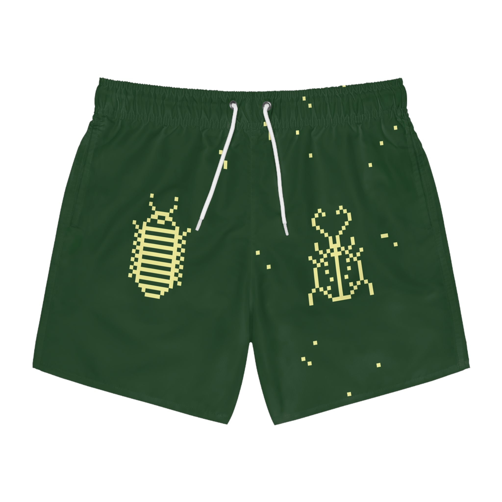 8 Bit Bugs Swim Trunks: Forest green / Yellow