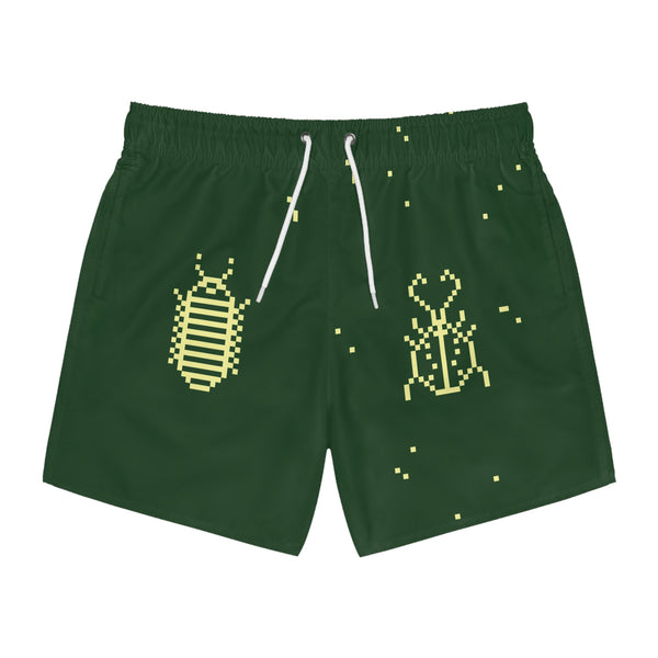 8 Bit Bugs Swim Trunks: Forest green / Yellow
