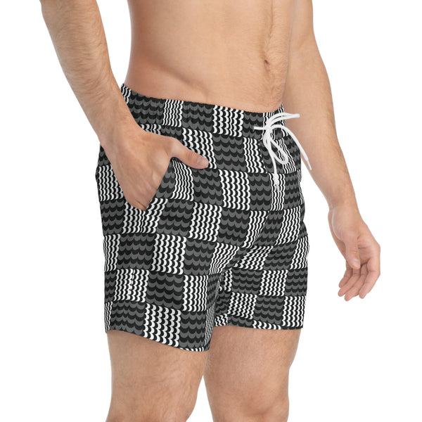 Wave Check Swim Trunks: Black