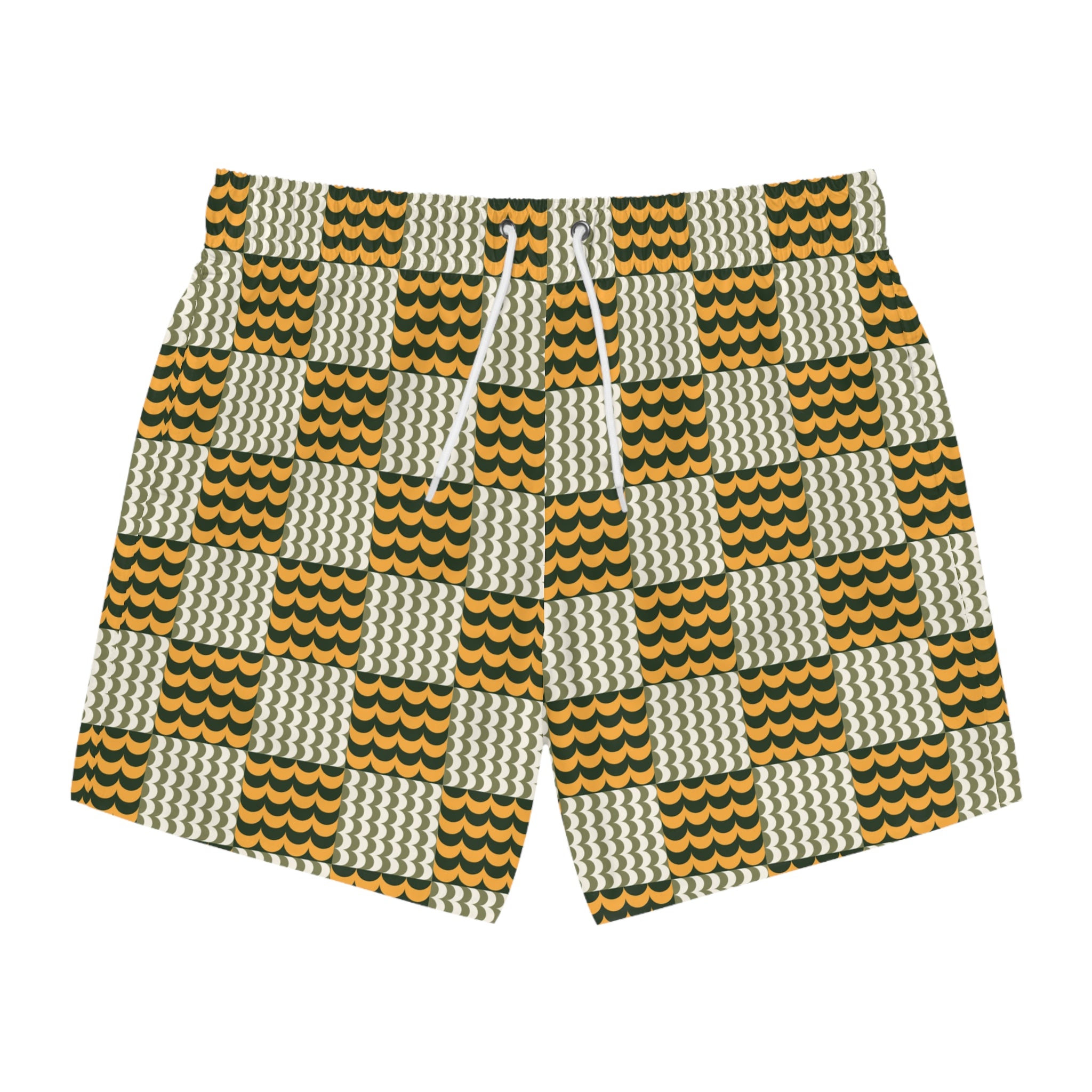 Wave Check Swim Trunks: Olive / Gold