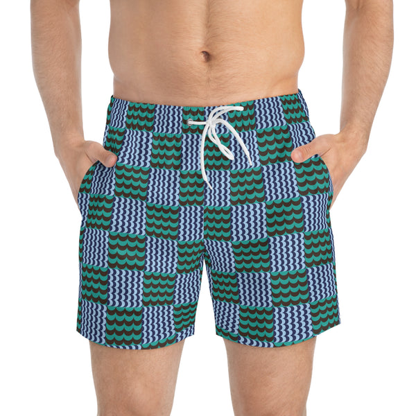 Wave Check Swim Trunks: Blue / Aqua