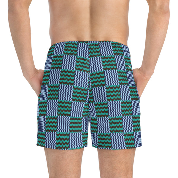 Wave Check Swim Trunks: Blue / Aqua