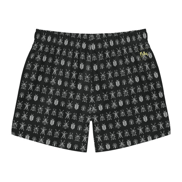 8 Bit Bugs Swim Trunks: Black / White