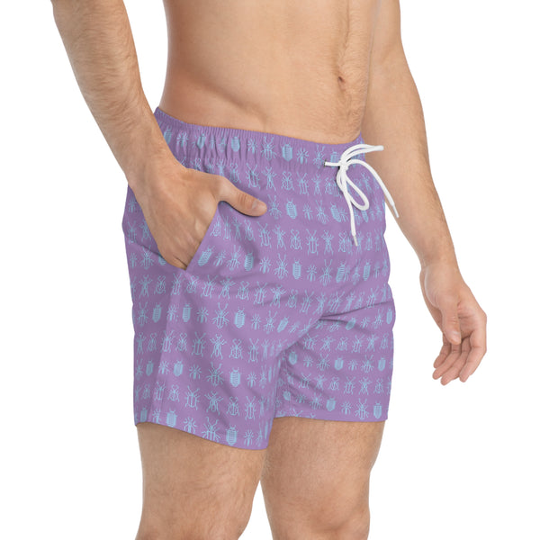 8 Bit Bugs Swim Trunks: Washed Purple / Ice