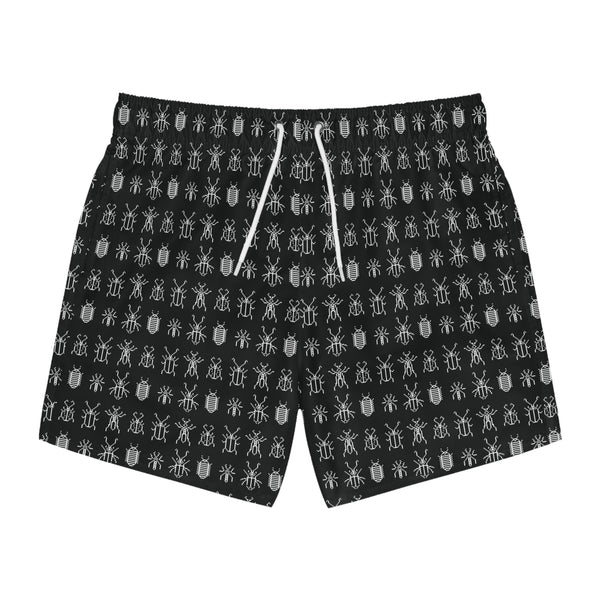 8 Bit Bugs Swim Trunks: Black / White