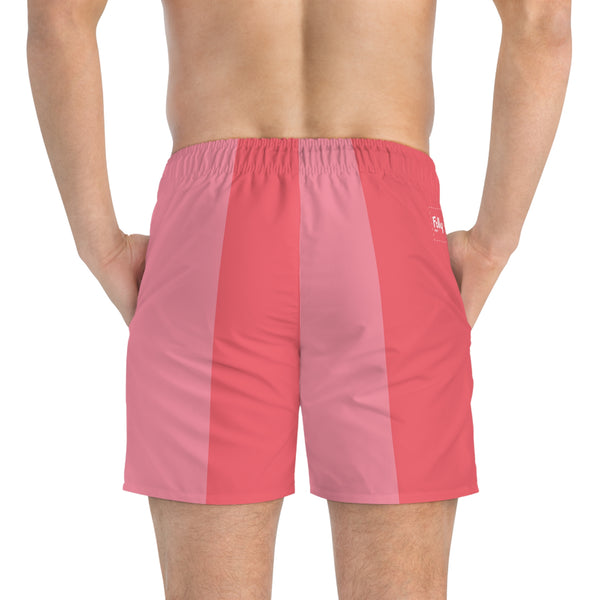 Big Stripe Swim Trunks: Washed Red