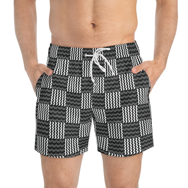 Wave Check Swim Trunks: Black