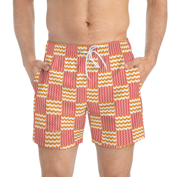 Wave Check Swim Trunks: Washed red / Gold