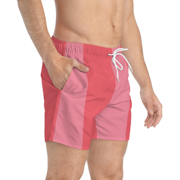 Big Stripe Swim Trunks: Washed Red