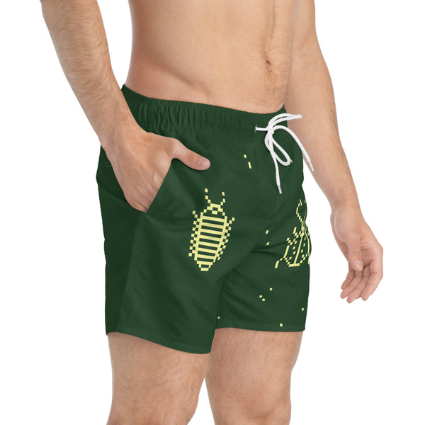 8 Bit Bugs Swim Trunks: Forest green / Yellow
