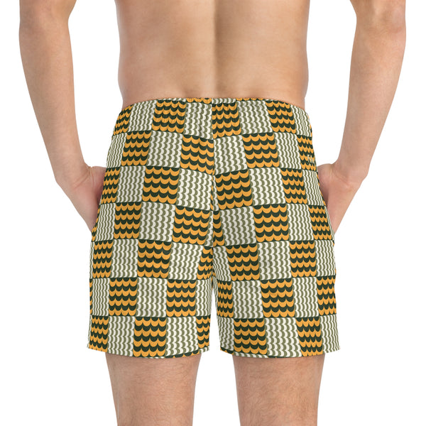Wave Check Swim Trunks: Olive / Gold