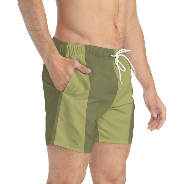 Big Stripe Swim Trunks: Olive green