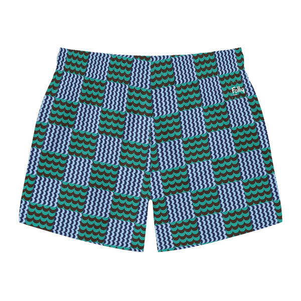 Wave Check Swim Trunks: Blue / Aqua