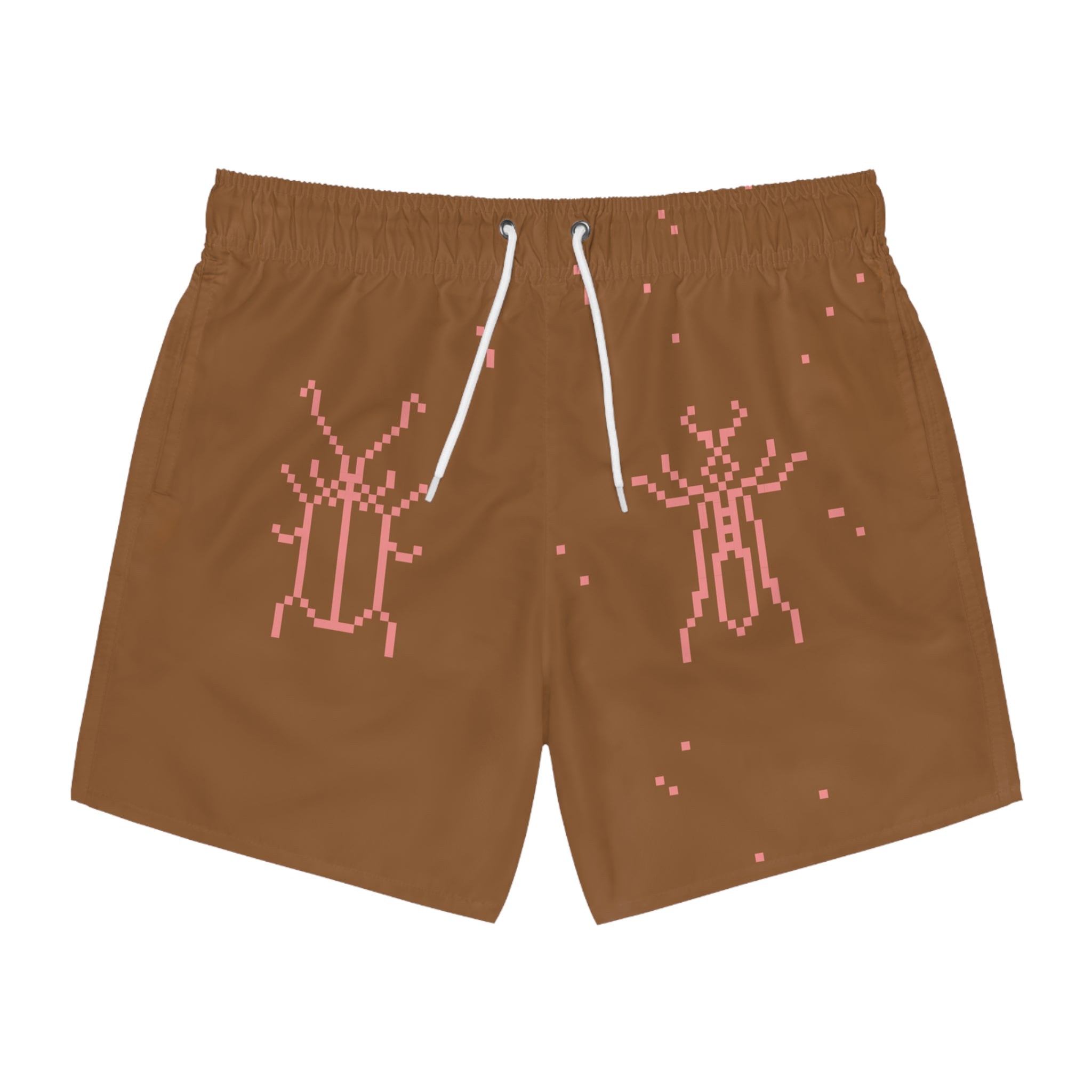 8 Bit Bugs Swim Trunks: Whisky / Peach