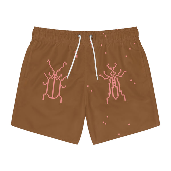 8 Bit Bugs Swim Trunks: Whisky / Peach