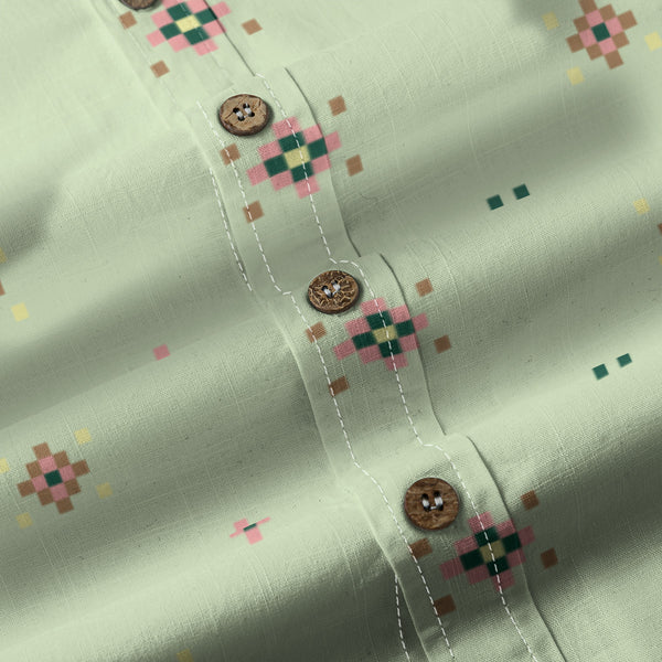 Geo Print Long Sleeve Shirt: Moss