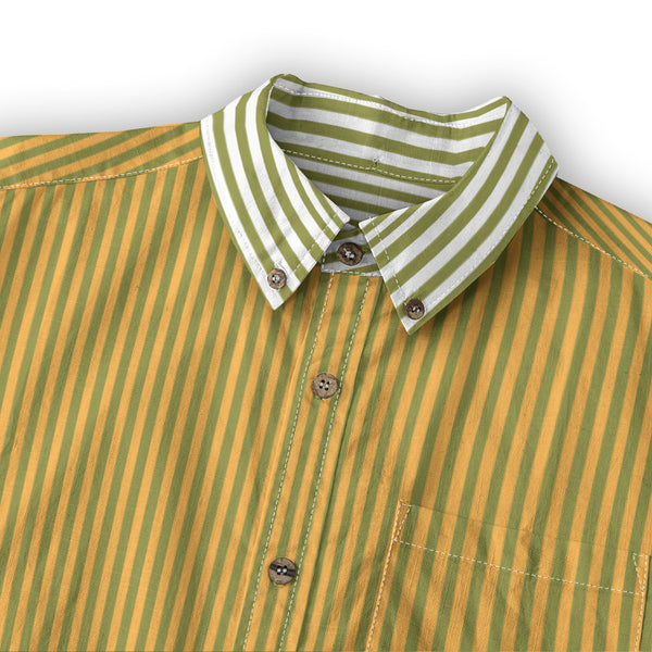 Duo Stripe Long Sleeve Shirt: Olive / Gold