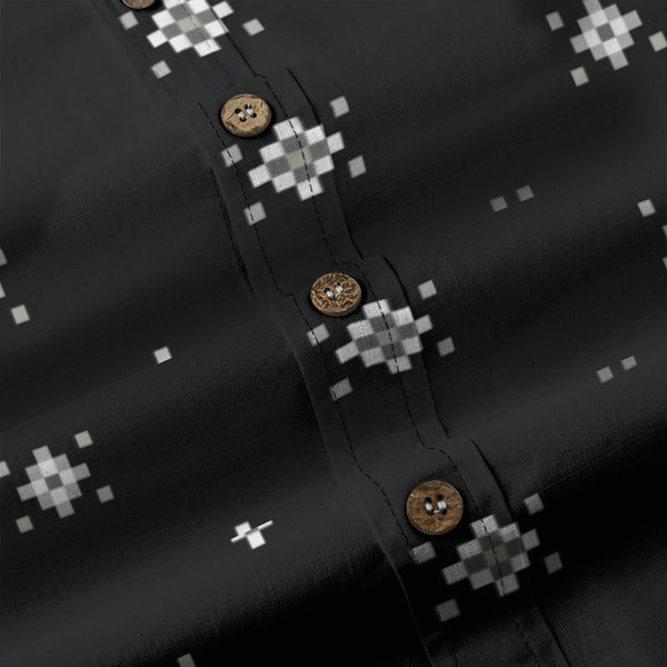 Geo Print Long Sleeve Shirt: Black