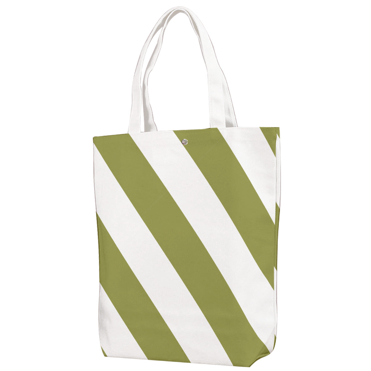 Caution Stripe Canvas Tote: Olive green / White