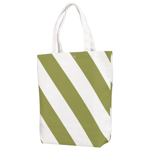 Caution Stripe Canvas Tote: Olive green / White
