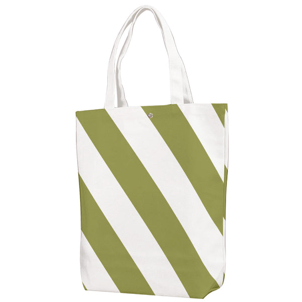 Caution Stripe Canvas Tote: Olive green / White
