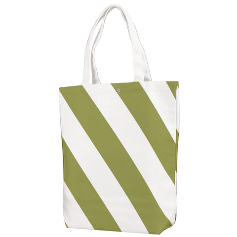 Caution Stripe Canvas Tote: Olive green / White