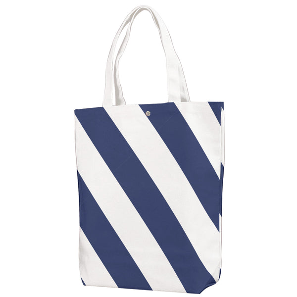 Caution Stripe Canvas Tote: Navy / White