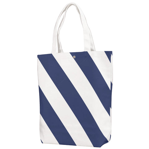 Caution Stripe Canvas Tote: Navy / White