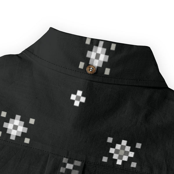 Geo Print Long Sleeve Shirt: Black
