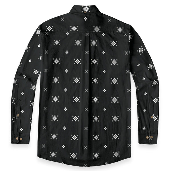 Geo Print Long Sleeve Shirt: Black