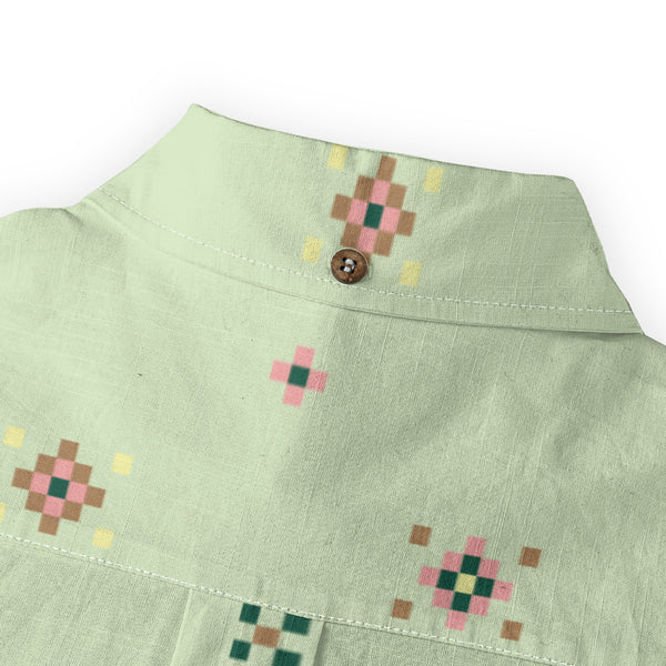 Geo Print Long Sleeve Shirt: Moss