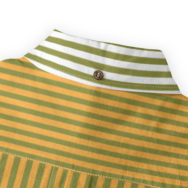 Duo Stripe Long Sleeve Shirt: Olive / Gold