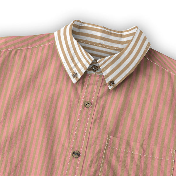 Duo Stripe Long Sleeve Shirt: Pink / Camel