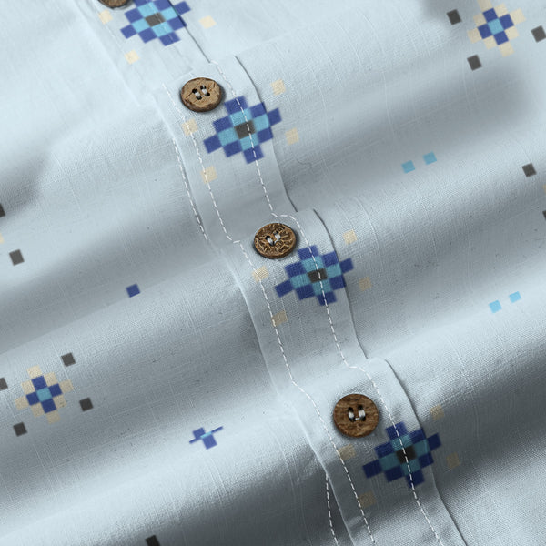 Geo Print Long Sleeve Shirt: Light Blue