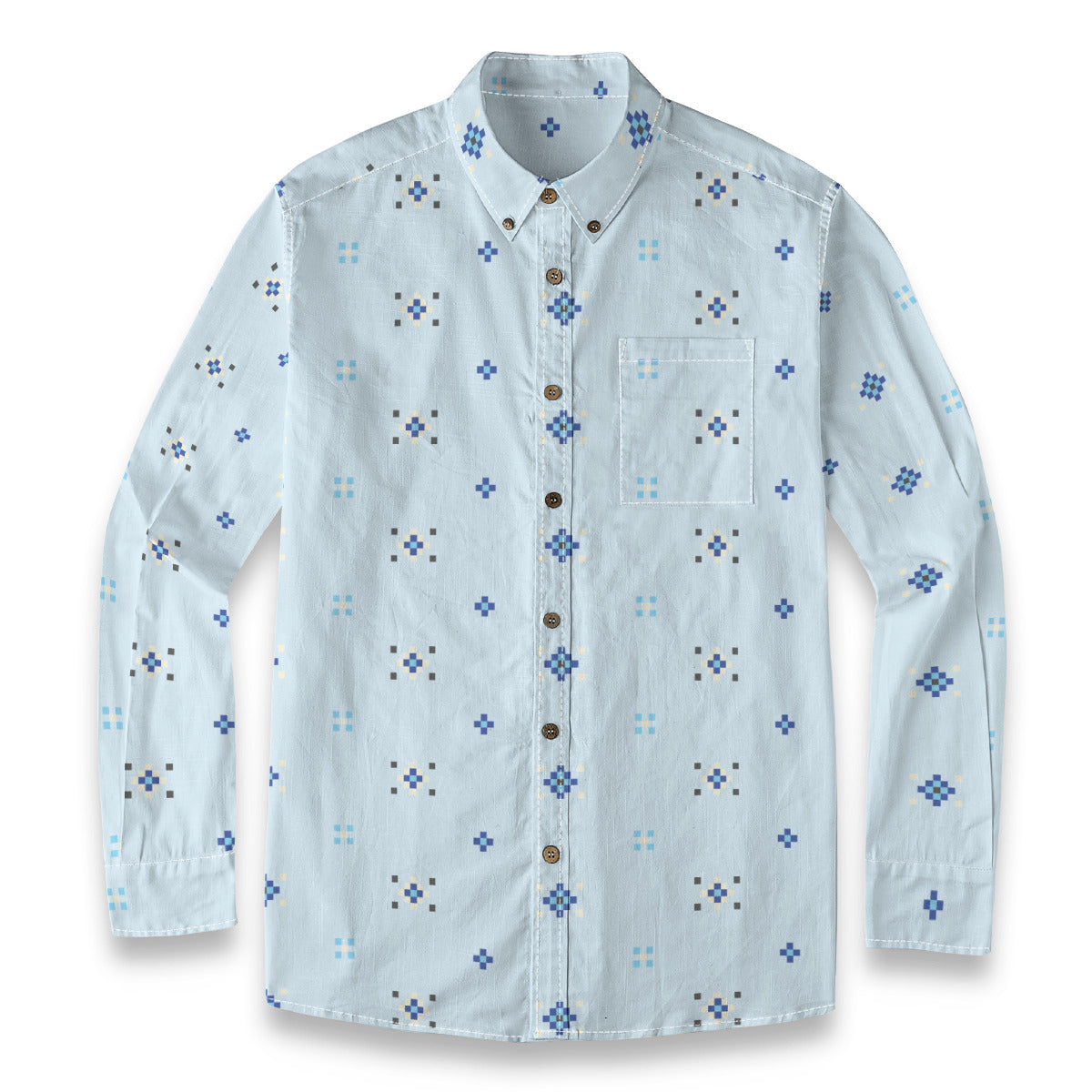 Geo Print Long Sleeve Shirt: Light Blue