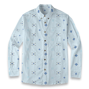 Geo Print Long Sleeve Shirt: Light Blue