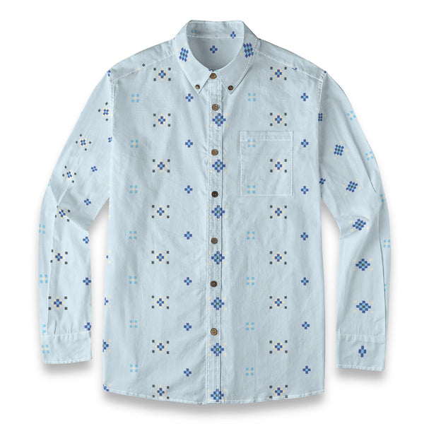 Geo Print Long Sleeve Shirt: Light Blue