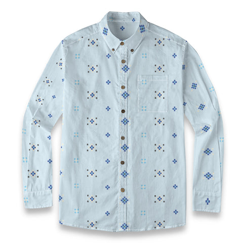 Geo Print Long Sleeve Shirt: Light Blue