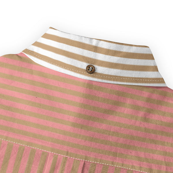Duo Stripe Long Sleeve Shirt: Pink / Camel