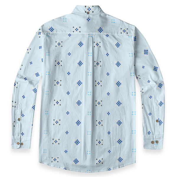 Geo Print Long Sleeve Shirt: Light Blue