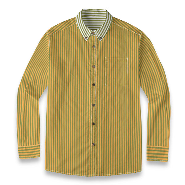 Duo Stripe Long Sleeve Shirt: Olive / Gold