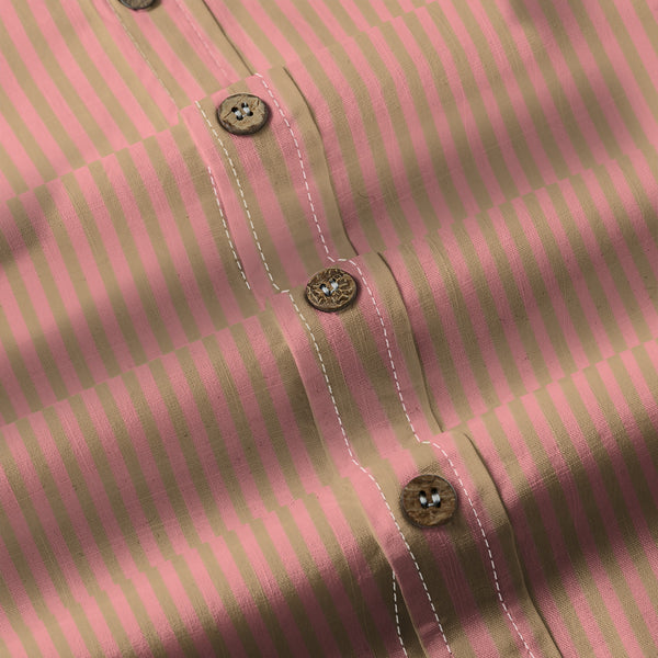 Duo Stripe Long Sleeve Shirt: Pink / Camel