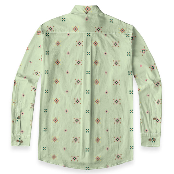Geo Print Long Sleeve Shirt: Moss