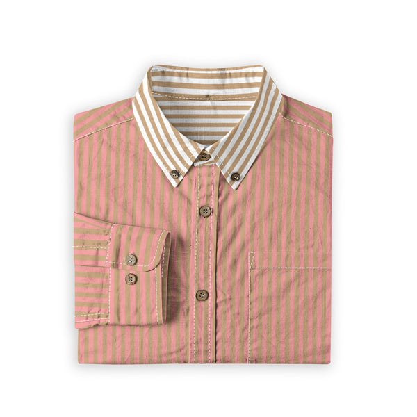 Duo Stripe Long Sleeve Shirt: Pink / Camel